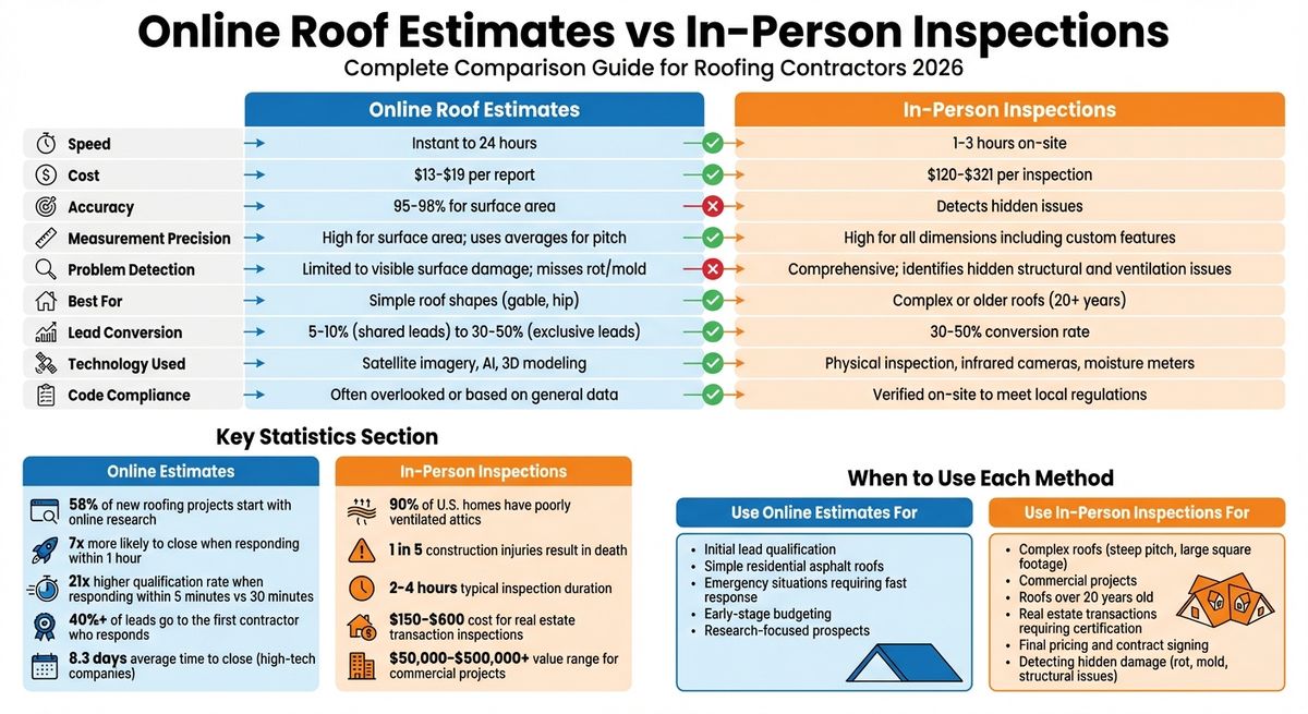Online Roof Estimates vs In-Person Inspections: Complete Comparison Guide 2026